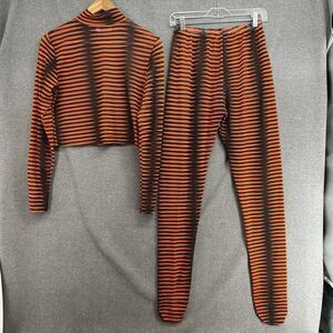 MSXLA Bora Bora Set Womens XL Black & Orange Striped Sheer Swimsuit Cover-Up 2pc
